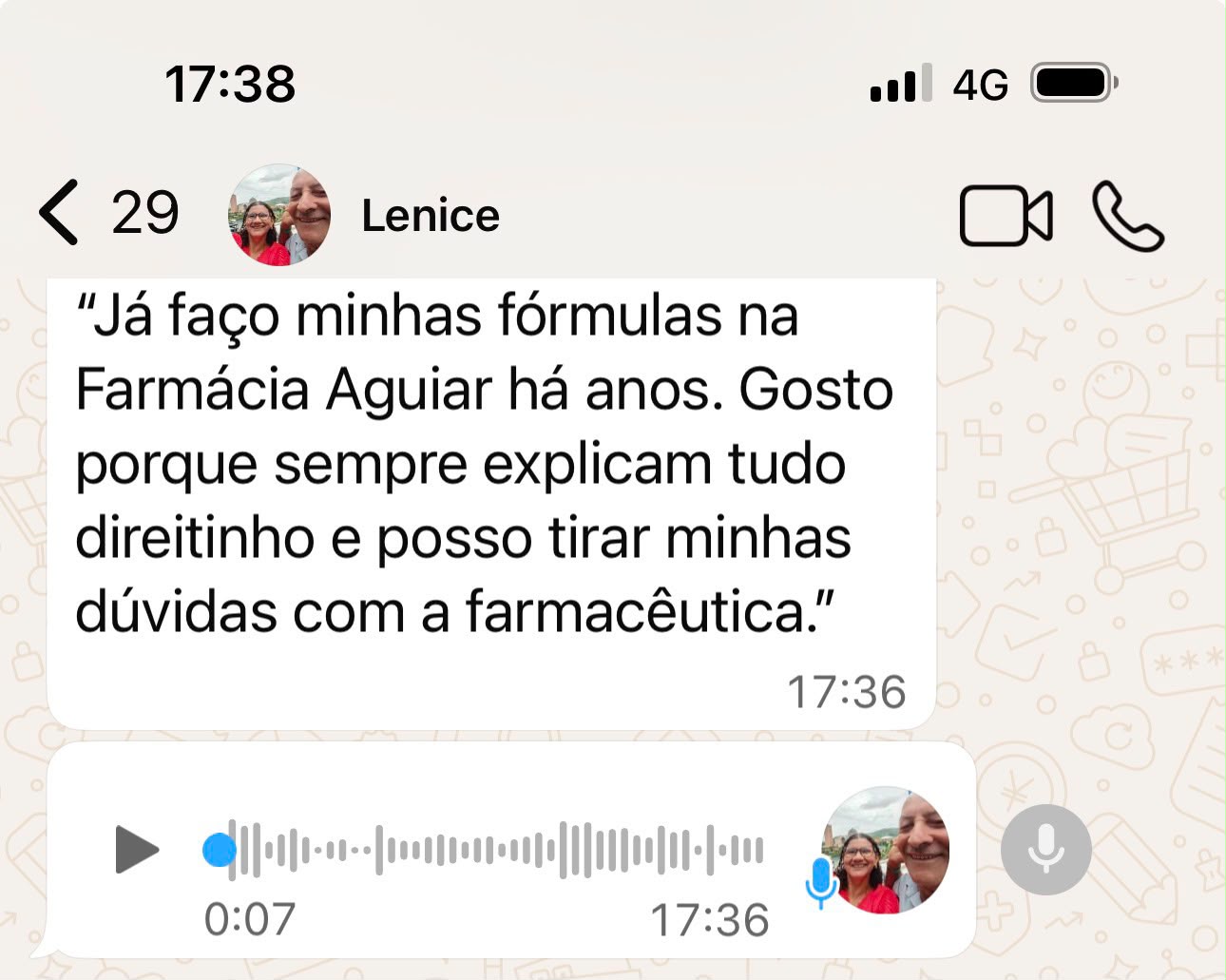 Depoimento de Lenice Marculino enviado por WhatsApp