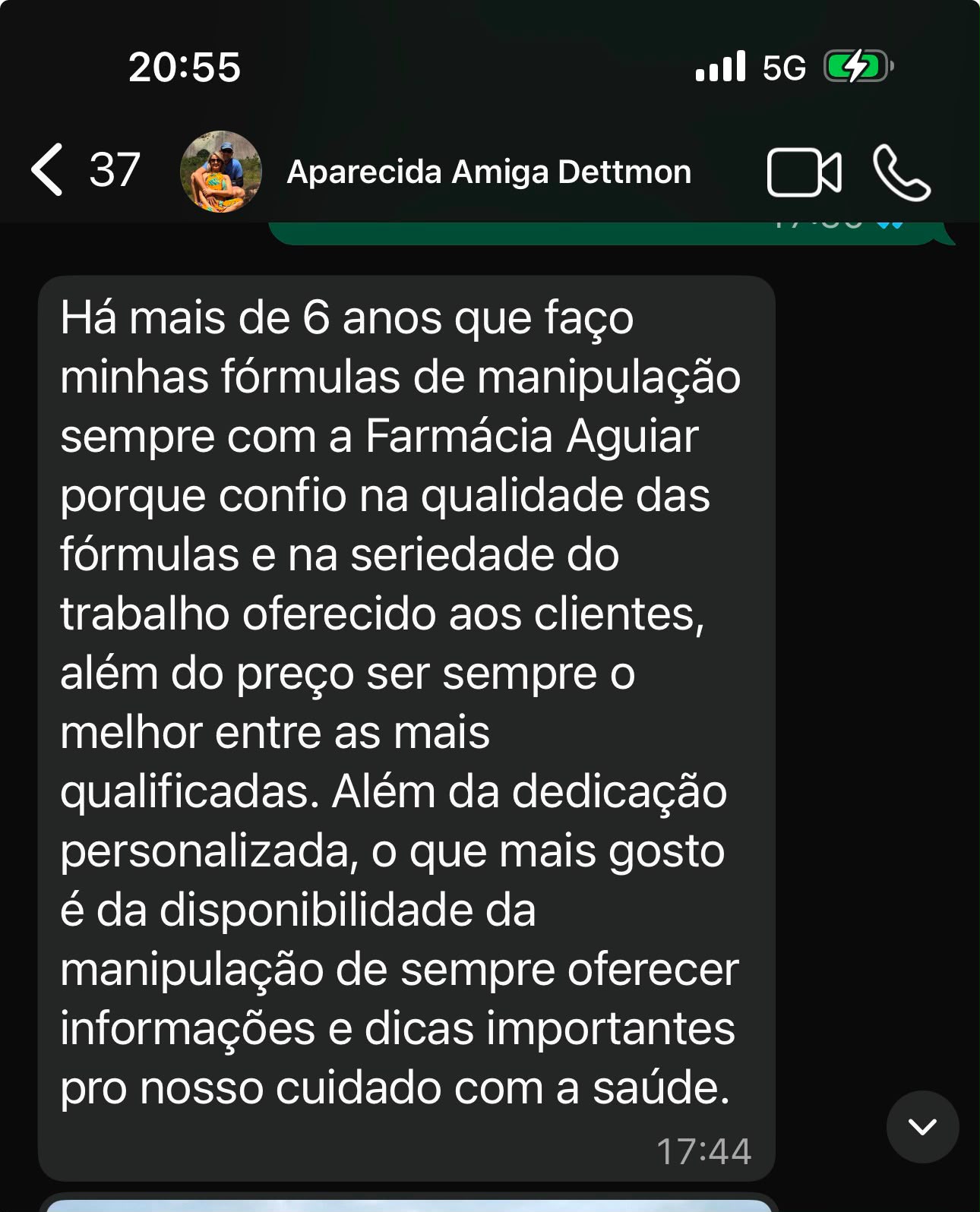 Depoimento de Aparecida Maria enviado por WhatsApp